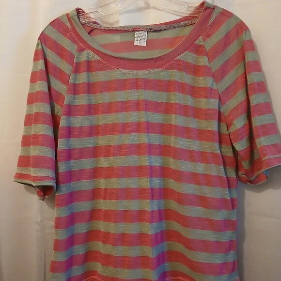 NEW Sheer Super soft Stripe Scoop neck T-shirt womens M Bright pink Gray Raglan - Picture 1 of 8
